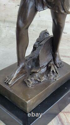 Roman Bronze God Warrior Statue Signed Art Figurine Marble Base Decor
