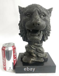 Royal Lion Head Bronze Sculpture Signed by Milo with Marble Base
