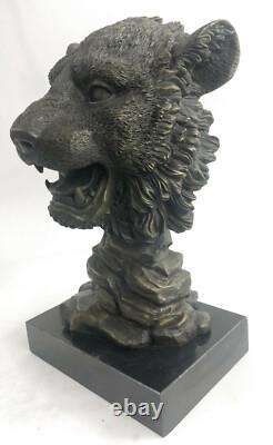 Royal Lion Head Bronze Sculpture Signed by Milo with Marble Base