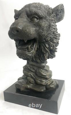 Royal Lion Head Bronze Sculpture Signed by Milo with Marble Base