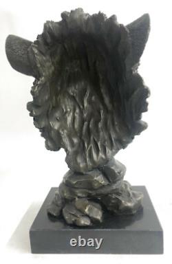 Royal Lion Head Bronze Sculpture Signed by Milo with Marble Base