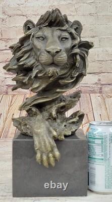 Royal Lion Head Bronze Sculpture by Barye on Marble Base