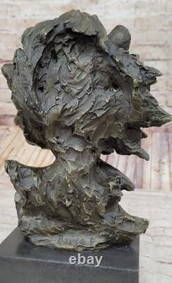 Royal Lion Head Bronze Sculpture by Barye on Marble Base