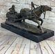 Russian Bronze Sculpture Man Horse Sled Signed Gornik 15 On Marble Base