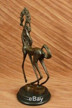 Salvatore Dali Signed Modern Abstract Horse Bronze Sculpture Marble