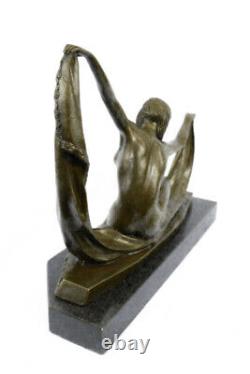 Scarf Dancer Pure Bronze Art Deco Signed Mirval Sculpture Statue Marble