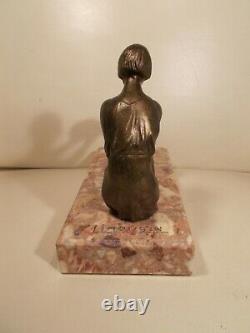 Sculpture Art Deco 1930 Limousin Woman Statuette In Regule Woman Bronze Color