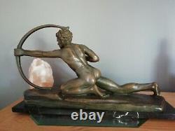 Sculpture Art Deco Signed Patinated Bronze On Marble The Hunter Archery