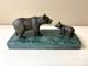 Sculpture Bear With Its Little Bear Cub In Bronze On Green Marble After Milo