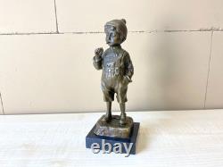 Sculpture Boy with a Cigarette in Bronze on Marble after Schmidt Felling