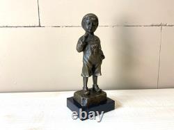 Sculpture Boy with a Cigarette in Bronze on Marble after Schmidt Felling