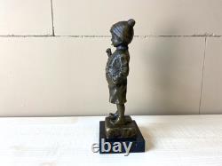 Sculpture Boy with a Cigarette in Bronze on Marble after Schmidt Felling