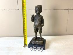 Sculpture Boy with a Cigarette in Bronze on Marble after Schmidt Felling