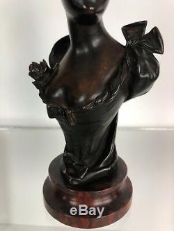 Sculpture Bronze Age On Base Marble A Woman Elegant Signed