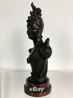 Sculpture Bronze Age On Base Marble A Woman Elegant Signed