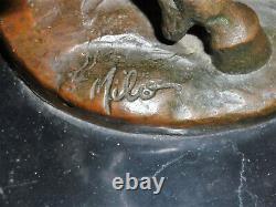 Sculpture Bronze Horse On Marble Base Signed Milo