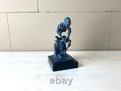 Sculpture Colored Skeleton Thinker in Bronze on Black Marble After Milo