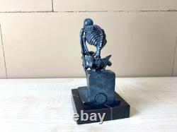 Sculpture Colored Skeleton Thinker in Bronze on Black Marble After Milo