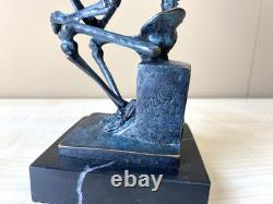 Sculpture Colored Skeleton Thinker in Bronze on Black Marble After Milo