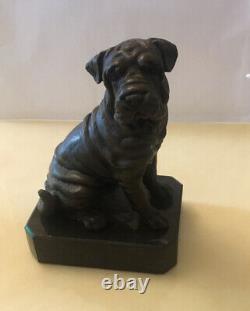 Sculpture Dog On Marble? Bulldog Bronze Socle Signed