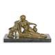 Sculpture Lady With Borzoi In Bronze On A Black Marble Base Signed
