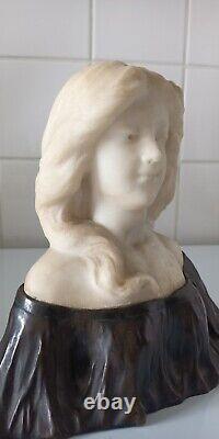 Sculpture Marble Of Carrara And Bronze Bust Girl Art Nouveau G. Verona