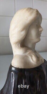 Sculpture Marble Of Carrara And Bronze Bust Girl Art Nouveau G. Verona