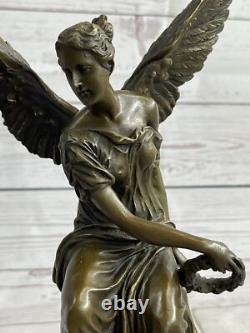 Sculpture Statue Goddess Moreau Signed Bronze Marble on Celestial Throne