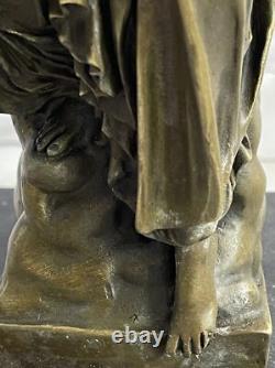 Sculpture Statue Goddess Moreau Signed Bronze Marble on Celestial Throne
