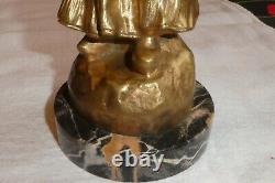 Sculpture Statue In Golden Bronze Signed G By Thouin Xixth A Woman Base Marble