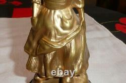 Sculpture Statue In Golden Bronze Signed G By Thouin Xixth A Woman Base Marble