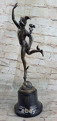 Sculpture Statue Signed by Giambologna Flying Mercury Marble Art Deco Figure Bronze