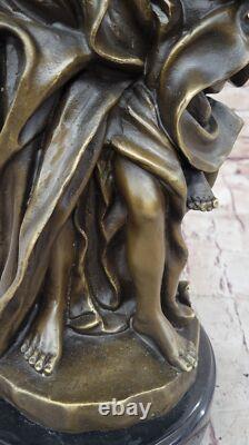 Sculpture Statue in Marbled Bronze of a Large Muscular Angel Signed with a Child