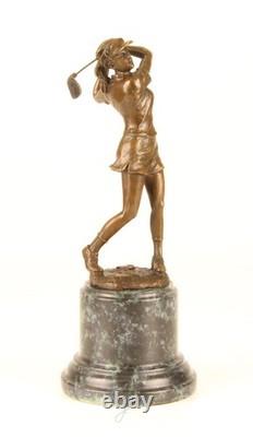 Sculpture The Lady Golfer in bronze on a marble base after Milo