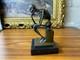 Sculpture Thinker Skeleton In Bronze On Black Marble Base After Milo