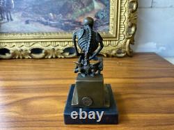 Sculpture Thinker Skeleton in Bronze on Black Marble Base After Milo