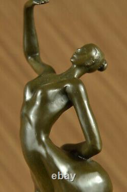 Sculpture / True Bronze Statue Marble Modern Art Base Female Signed