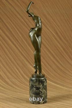 Sculpture / True Bronze Statue Marble Modern Art Base Nude Woman Signed