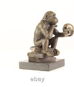 Sculpture of Darwin's Philosophizing Monkey on a Black Marble After Milo