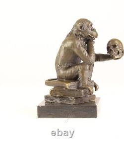 Sculpture of Darwin's Philosophizing Monkey on a Black Marble After Milo