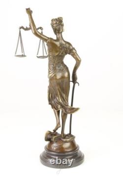 Sculpture of Lady Justice in bronze on a black marble base after Mayer