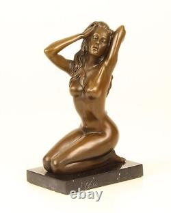 Sculpture of Nude Erotic Woman in Bronze on Black Marble After Claude