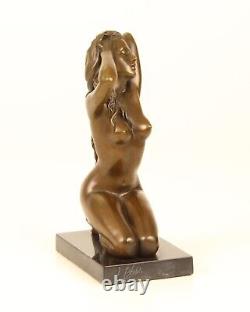 Sculpture of Nude Erotic Woman in Bronze on Black Marble After Claude