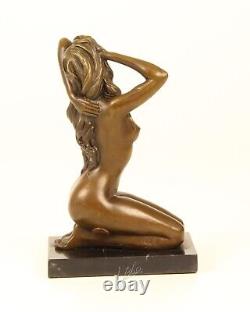 Sculpture of Nude Erotic Woman in Bronze on Black Marble After Claude