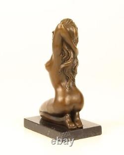 Sculpture of Nude Erotic Woman in Bronze on Black Marble After Claude