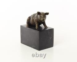 Sculpture of Sitting Pig in Bronze on a Black Marble Base After Milo