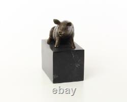 Sculpture of Sitting Pig in Bronze on a Black Marble Base After Milo