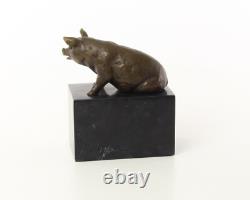 Sculpture of Sitting Pig in Bronze on a Black Marble Base After Milo