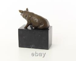 Sculpture of Sitting Pig in Bronze on a Black Marble Base After Milo Sculpture of Sitting Pig in Bronze on a Black Marble Base After Milo