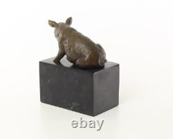 Sculpture of Sitting Pig in Bronze on a Black Marble Base After Milo